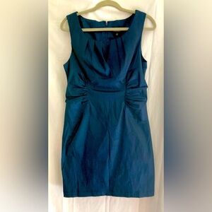 Adrianna Papell Sleeveless Navy Ruched Waist Cocktail Wedding Sheath Dress Sz 14